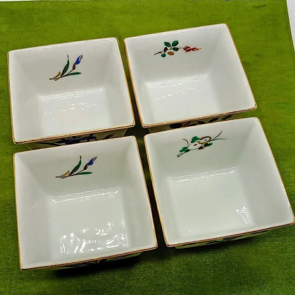 Tajimi Japan Gold Rim Square Porcelain Bowls NWT